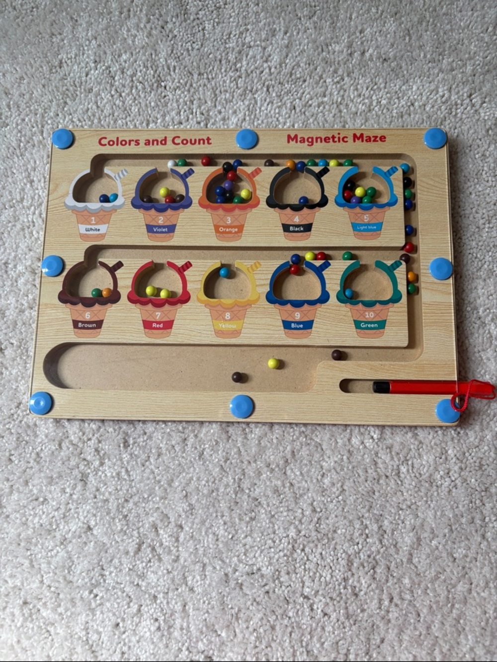 Wooden Magnetic Color Sorting Maze Montessori Toy Ice Cream Learning